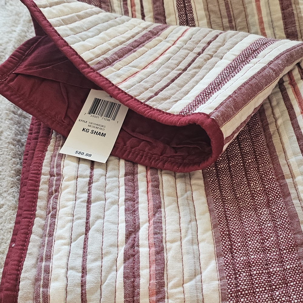 Martha Stewart Two Burgundy and Cream Striped King Shams